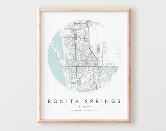 Bonita Springs Map Print, Bonita Springs Map Poster City Wall Art, Fl Road Map, Florida Print Street Map Decor,  Office Gift, L452v4