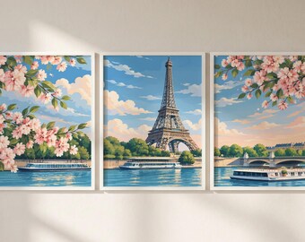 Paris France Set of 3 Prints, Paris Print Wall Art, Paris Triptych Posters, France Travel Decor