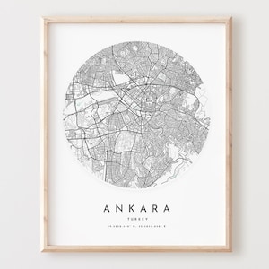 Ankara kaart afdrukken, Ankara kaart poster stad muur kunst, Ankara wegenkaart, Ankara print stratenplan decor, kantoorcadeau, L71v4