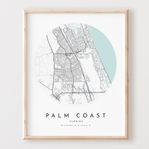 Impressão de mapa de Palm Coast, mapa de Palm Coast pôster arte de parede de cidade, mapa de estrada Fl, decoração de mapa de rua com impressão da Flórida, presente de escritório, L436v4