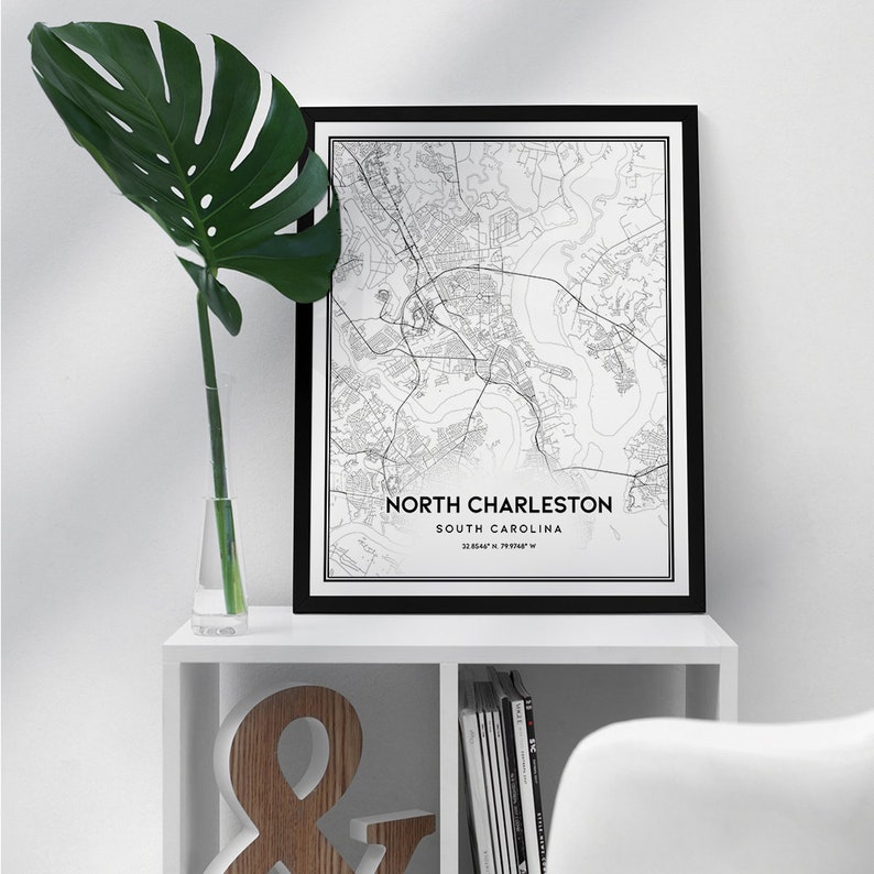 North Charleston map print wall art North Charleston SC city Etsy