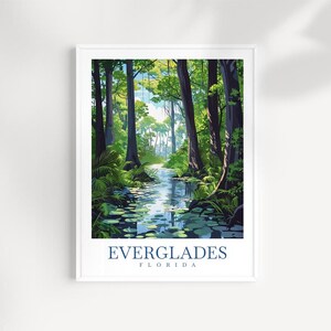 Everglades Florida Travel Print Wall Art - Illustrated Wetland Landscape, Original Nature Artwork, Florida Decor, Adventure Gift