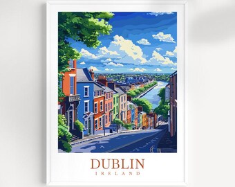 Dublin Ireland Travel Print: Colorful Cityscape Wall Art