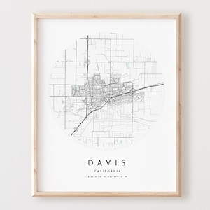 Impressão de mapa de Davis, mapa de Davis pôster arte de parede de cidade, mapa de estradas Ca, decoração de mapa de rua com impressão da Califórnia, presente de escritório, L1054v4