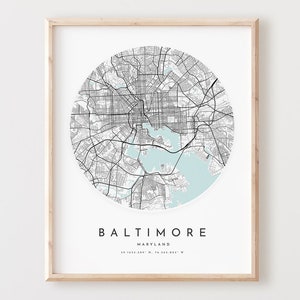 Baltimore Karte Drucken, Baltimore Karte Poster Stadt Wandkunst, Md Straßenkarte, Maryland Karte Dekor, Büro Geschenk, L139v4