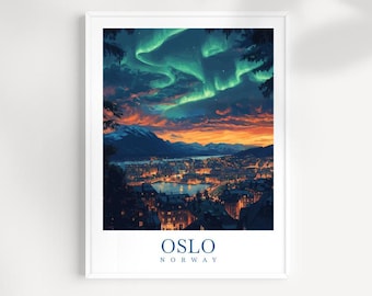 Stampa di viaggio Oslo Norvegia: Aurora Boreale Wall Art