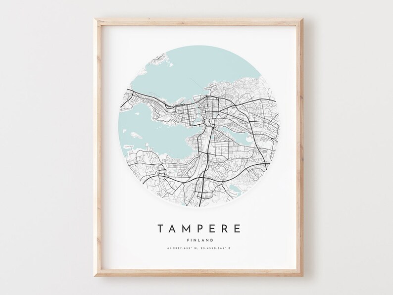 Tampere Map Print, Tampere Map Poster City Wall Art, Tampere Road Map, Tampere Print Street Map Decor, Office Gift, L546v4 image 1