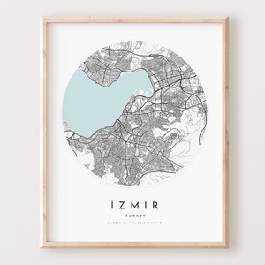 Impressão de mapa de Izmir, mapa de Izmir pôster arte de parede da cidade, mapa de estradas de Izmir, decoração de mapa de rua de impressão de Izmir, presente de escritório, L117v4