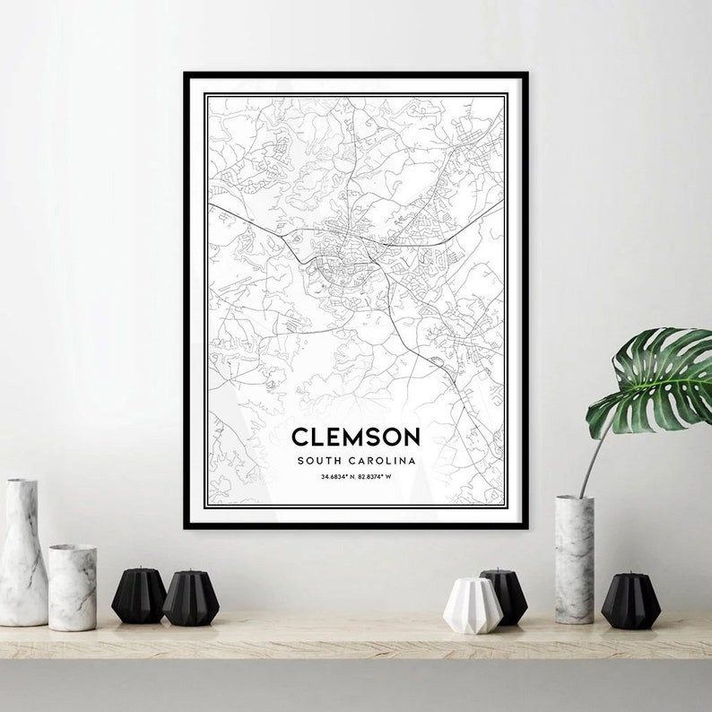 Clemson map print wall art Clemson SC city map poster Etsy