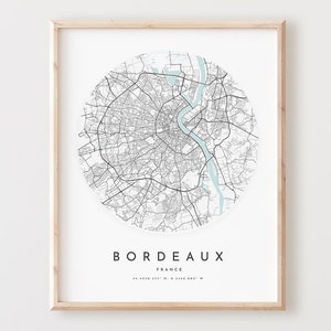 Impression de carte de Bordeaux, affiche de carte de Bordeaux, art mural de la ville, carte routière de Bordeaux, décoration de plan de rue impression de Bordeaux, cadeau de bureau, L313v4