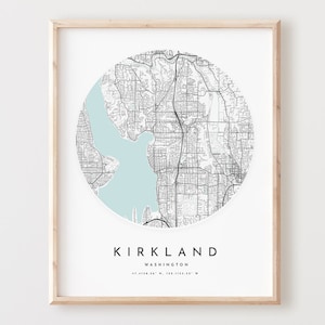 Impressão de mapa de Kirkland, mapa de Kirkland pôster arte de parede da cidade, mapa de estrada Wa, decoração de mapa de rua com impressão de Washington, presente de escritório, L954v4