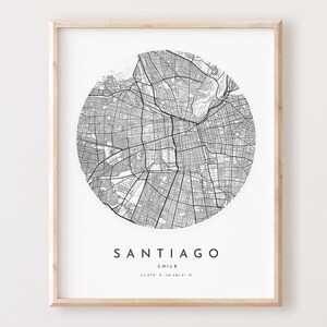 Impressão de mapa de Santiago, mapa de Santiago pôster arte de parede da cidade, mapa de estrada de Santiago, decoração de mapa de rua de impressão de Santiago, presente de escritório, L40v4