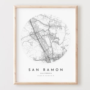 Impresión de mapa de San Ramón, póster de mapa de San Ramón, arte de pared de la ciudad, mapa de carreteras de California, decoración de mapa de calles de California, regalo de oficina, L1051v4