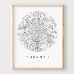Impressão de mapa de Chengdu, mapa de Chengdu pôster arte de parede da cidade, mapa de estradas de Chengdu, decoração de mapa de rua de impressão de Chengdu, presente de escritório, L65v4
