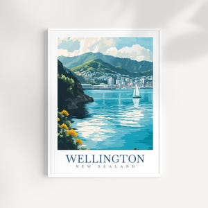 Wellington New Zealand Travel Print Wall Art - Illustrated Wellington Landscape, City & Harbor Artwork, New Zealand Decor, Travel Gift