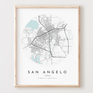 San Angelo Karte, San Angelo Karte Poster Stadt Wandkunst, Tx Straßenkarte, Texas Karte Dekor, Büro Geschenk, L868v4
