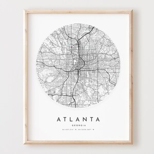 Impressão de mapa de Atlanta, mapa de Atlanta pôster arte de parede da cidade, mapa de estradas Ga, decoração de mapa de rua com impressão da Geórgia, presente de escritório, L51v4
