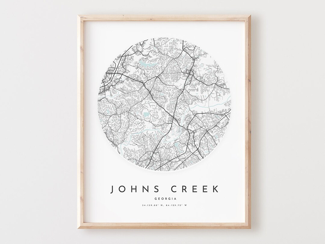 Johns Creek Map Print, Johns Creek Map Poster City Wall Art, Ga Road Map, Georgia Print Street ...