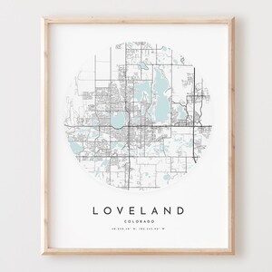 Loveland mapa impressão, loveland mapa cartaz arte da parede da cidade, co mapa de estrada, colorado impressão mapa de rua decoração, presente de escritório, l1039v4