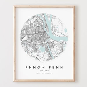 Impresión de mapa de Phnom Penh, póster de mapa de Phnom Penh, arte de pared de ciudad, mapa de carreteras de Phnom Penh, decoración de mapa de calles impreso de Phnom Penh, regalo de oficina, L200v4