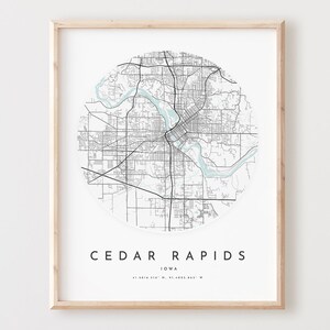 Impresión de mapa de Cedar Rapids, póster de mapa de Cedar Rapids, arte de pared de ciudad, mapa de carreteras de Iowa, decoración de mapa de calles con impresión de Iowa, regalo de oficina, L637v4
