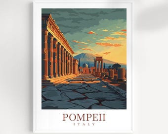Pompeii Italy Travel Poster: Ancient Ruins Wall Art