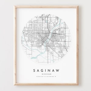 Saginaw Karte Druck, Saginaw Karte Poster Stadt Wandkunst, Mi Straßenkarte, Mi Straßburg Map Dekor, Büro Geschenk, L785v4