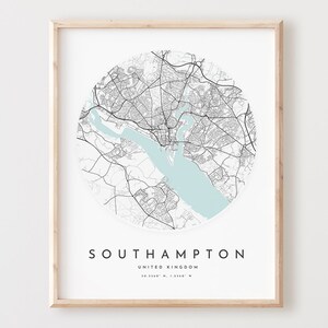 Impresión de mapa de Southampton, póster de mapa de Southampton, arte de pared de la ciudad, mapa de carreteras de Southampton, decoración de mapa callejero de Southampton, regalo de oficina, L451v4