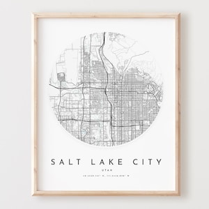 Impressão de mapa de Salt Lake City, mapa de Salt Lake City pôster arte de parede da cidade, mapa de estradas de Ut, decoração de mapa de ruas com impressão de Utah, presente de escritório, L253v4