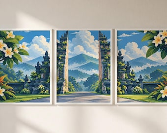 Bali Indonesia Set of 3 Prints, Bali Print Wall Art, Bali Triptych Posters, Indonesia Travel Decor