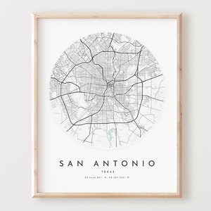 Impressão de mapa de San Antonio, mapa de San Antonio pôster arte de parede da cidade, mapa de estradas Tx, decoração de mapa de rua com impressão do Texas, presente de escritório, L155v4