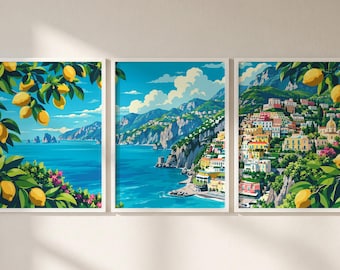 Amalfi Coast Italy Set of 3 Prints, Amalfi Coast Wall Art, Italian Coast Triptych Posters, Italy Travel Decor