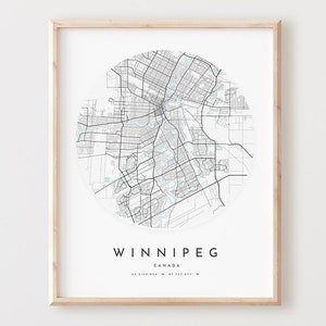 Winnipeg Karte Print, Winnipeg Karte Poster Stadt Wandkunst, Winnipeg Straßenkarte, Winnipeg Straßenkarte Dekor, Büro Geschenk, L349v4