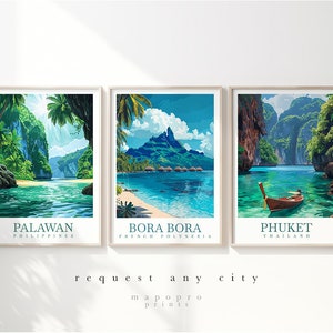 Reisedrucke Set mit 3 Stadtpostern, individuelles Reisedekor, personalisierte Wandkunst, Reiseposter personalisiertes Geschenk, überall Reisedruck