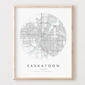Impressão de mapa de Saskatoon, mapa de Saskatoon pôster arte de parede da cidade, mapa de estradas de Saskatoon, decoração de mapa de rua com impressão de Saskatoon, presente de escritório, L616v4