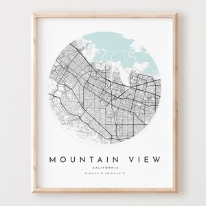 Impressão de mapa de vista de montanha, mapa de vista de montanha pôster arte de parede da cidade, mapa de estradas da Califórnia, decoração de mapa de ruas impressas da Califórnia, presente de escritório, L1004v4