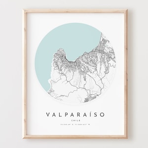 Impressão de mapa de Valparaíso, mapa de Valparaíso pôster arte de parede da cidade, mapa de estradas de Valparaíso, decoração de mapa de rua de impressão de Valparaíso, presente de escritório, L299v4