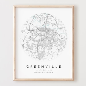 Impressão de mapa de Greenville, mapa de Greenville pôster arte de parede da cidade, mapa de estradas Nc, decoração de mapa de rua impressa da Carolina do Norte, presente de escritório, L766v4