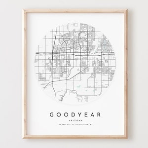 Impressão de mapa de Goodyear, pôster de mapa de Goodyear, arte de parede de cidade, mapa de estrada Az, decoração de mapa de rua com impressão de Arizona, presente de escritório, L1032v4