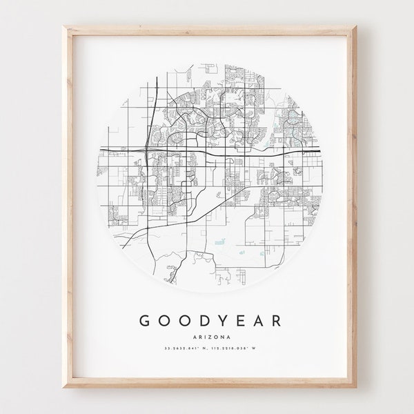 Goodyear Map Print, Goodyear Map Poster City Wall Art, Az Road Map, Arizona Print Street Map Decor,  Office Gift, L1032v4