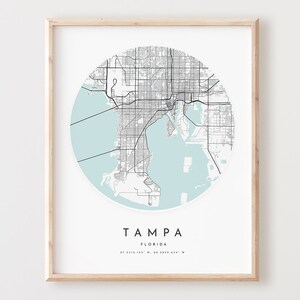 Impressão de mapa de Tampa, mapa de Tampa, arte de parede da cidade, mapa de estradas da Flórida, decoração de mapa de rua com impressão da Flórida, presente de escritório, L109v4