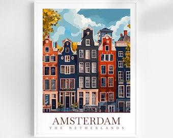 Amsterdam Grachten Häuser Poster: Niederlande Reise Wandkunst