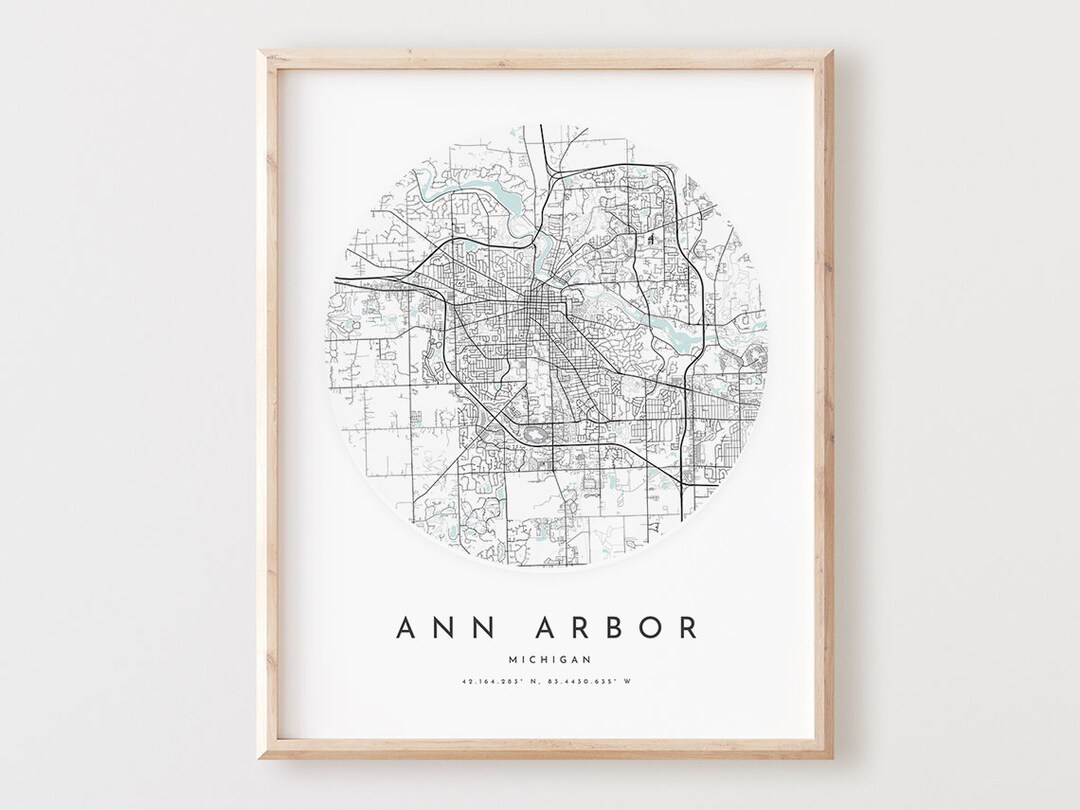 Ann Arbor Map Print Ann Arbor Map Poster City Wall Art Mi Etsy