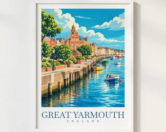Great Yarmouth England Travel Print, Norfolk Coast Wall Art, English Seaside Town Poster