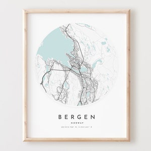 Bergen Karte Drucken, Bergen Karte Poster Stadtwand, Kunst, Bergen Straßenkarte, Bergen Straßenkarte Dekor, Büro Geschenk, L596v4
