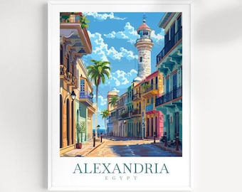 Alexandria Ägypten Reiseposter: Bunte Stadtansicht Wandkunst