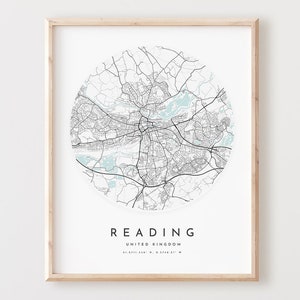 Lese Karte Print, Lese Karte Poster Stadt Wandbild, Lese Straßenkarte, Lese Print Straßenkarte Dekor, Büro Geschenk, L461v4