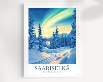 Saariselka Finland Print: Illustrated Mountain Landscape Art
