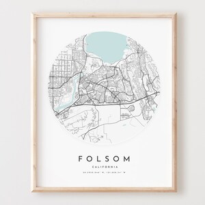 Impressão de mapa de Folsom, mapa de Folsom pôster arte de parede da cidade, mapa de estradas Ca, decoração de mapa de rua com impressão da Califórnia, presente de escritório, L1030v4