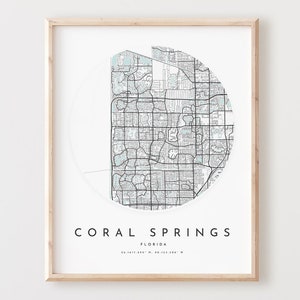 Impresión de mapa de Coral Springs, póster de mapa de Coral Springs, arte de pared de ciudad, mapa de carreteras de Florida, decoración de mapa de calles de Florida, regalo de oficina, L761v4